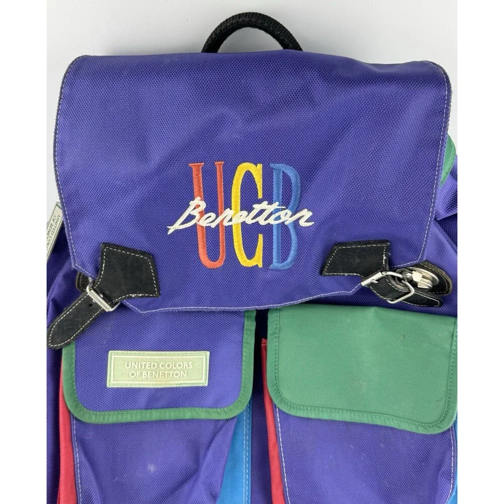 Vintage United Colors of Benetton Colorful Backpack Daypack Nylon Unisex Rare